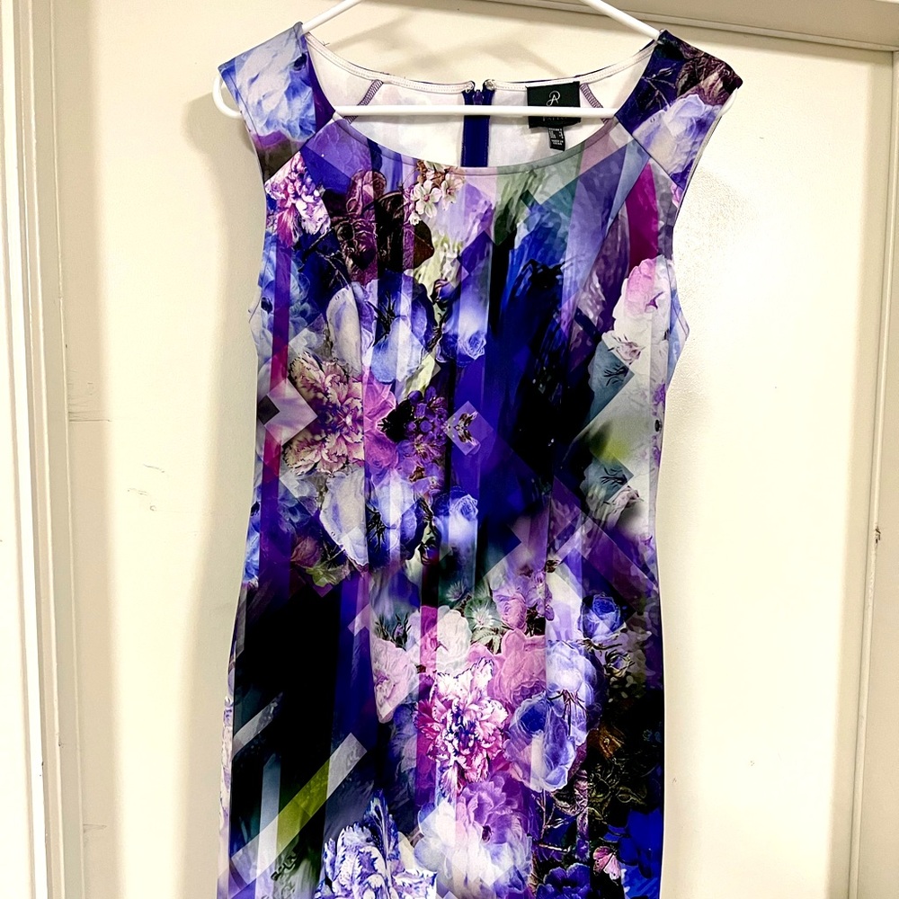Adrianna Papell purple abstract knee length dress